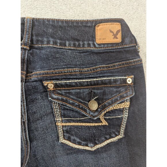 American Eagle Jeans Womens Size 4 Blue Aritst Curvy Flare Embroidered Whiskers - Picture 10 of 16